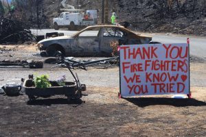 Despite the recent loss of their homes, the residents of Lake County pay tribute to the firefighters who helped them.