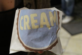 There are many cookie and ice cream flavors to choose from for an ice cream sandwich at CREAM.