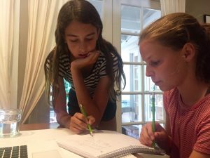 Helping a student through her math homework, a tutor provides an extra layer of support in the student’s understanding of the concept. 