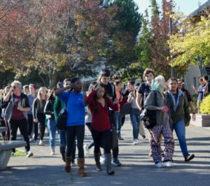 Protesters marched around campus chanting 
