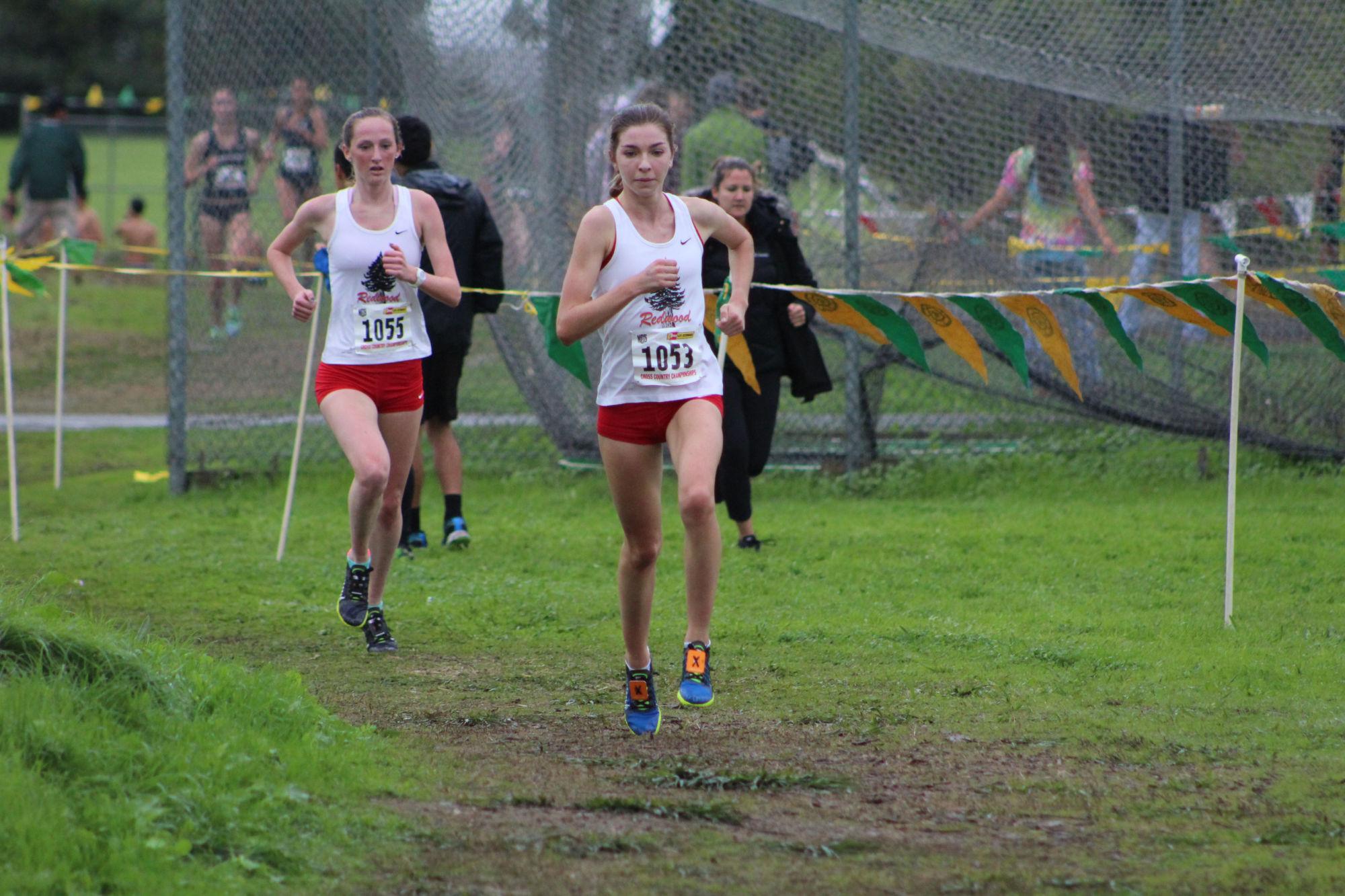 Senior Glennis Murphy and Junior Gillian Wagner break away from the pack of runners on their way to their first and second place finishes, respectively, at the NCS meet