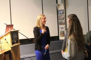 Lindsey Johnson talks with two Tamalpais High School students about her novel. 