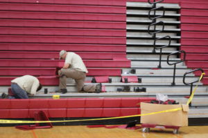 Reparations to the bleachers are underway as of Thursday.