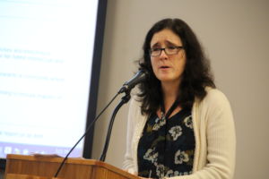 Speaking at the Jan. 23 TUHSD board meeting, Jessica Crabtree about past sexual harassment.