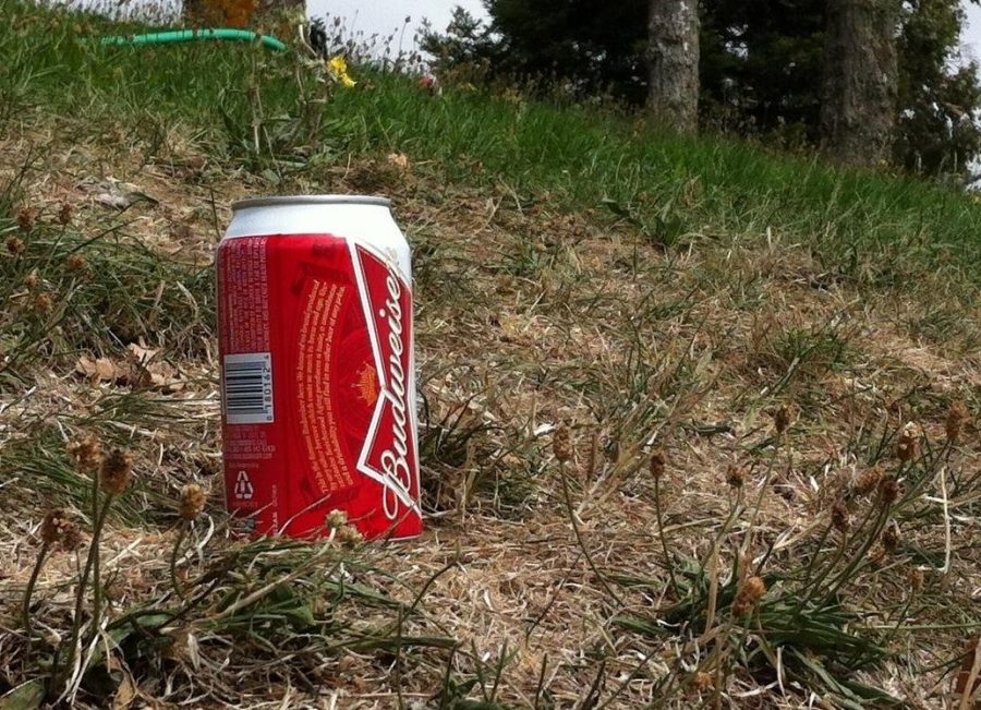 This beer can was found with several others behind the amphitheater Friday, August 31, at noon following the destruction of the Kreitzberg amphitheater sign.