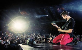 MUSICIAN MATT BELLAMY performs at the Stadio Olimpico, Rome, in July 2013.