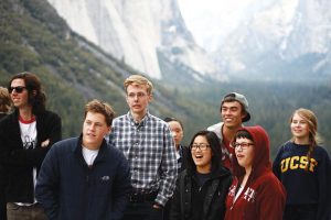 BAND STUDENTS Ian Lewitz, Andy Haden, Jane Bhan, Carol Lee, Kenneth Berreman, and Rayna Saron enjoy the view in Yosemite while posing for a picture.