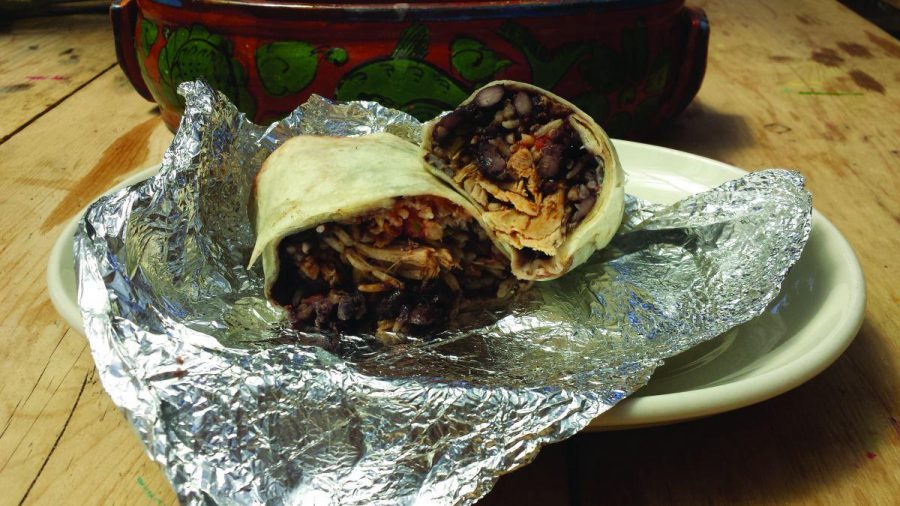 LUCINDA’S, located off 101 on Redwood Highway, offers a tasty chicken, rice, beans, and salsa burrito for only $4.80.