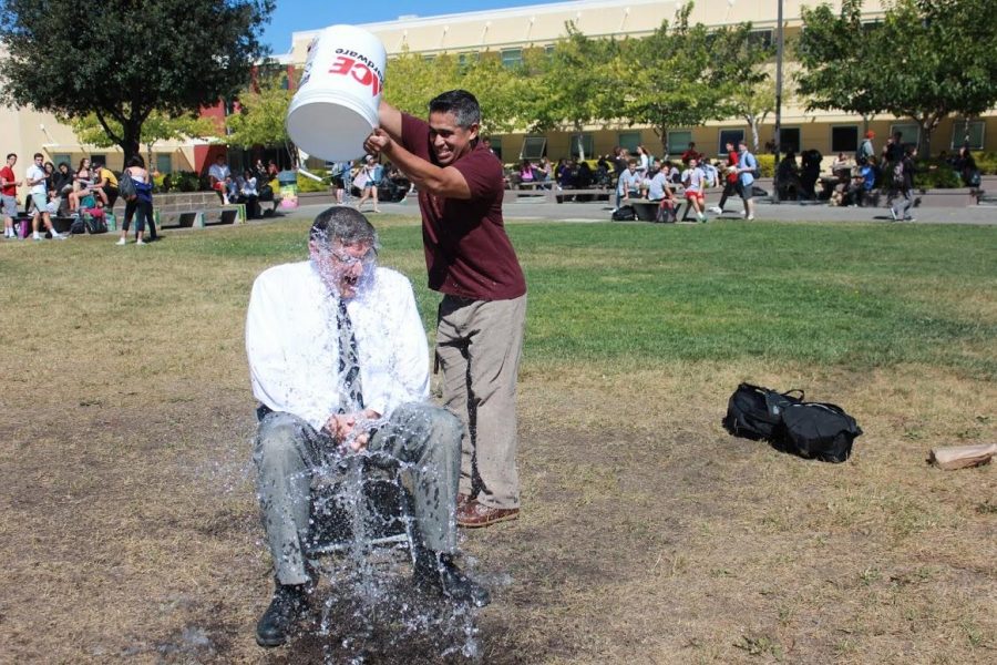 Principal David Sondheim participates in the ALS Ice Bucket Challenge. 