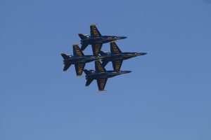 The Blue Angels fly overhead