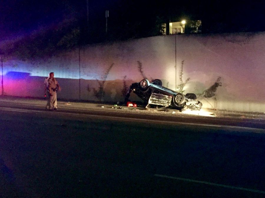 The unidentified drivers vehicle was flipped upside down after being chased by multiple police cars on Sir Francis Drake Blvd. Police suspected the driver of potential psychiatric issues due to his behavior on scene.