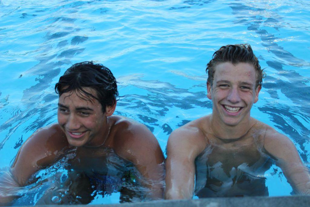 Wyatt Barker (left) and Francesco Cico (right) are all smiles in the pool