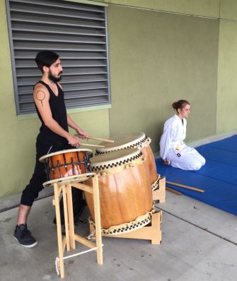 A traditional Japanese drummer accompanies the lunchtime aikido on Monday, Nov. 30. Activities were available for students to participate in throughout the entire week to raise mental health awareness. 