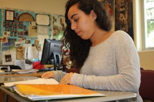 Junior Carolina Oliveira, a non-native English speaker, student, studies in the ELD classroom.
