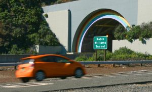 A sign marks the entrance to the Robin Williams Tunnel. 