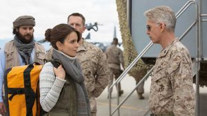 Left to right: Christopher Abbott plays Fahim Ahmadzai, Tina Fey plays Kim Baker and Billy Bob Thornton plays General Hollanek in Whiskey Tango Foxtrot from Paramount Pictures and Broadway Video/Little Stranger Productions in theatres March 4, 2016.