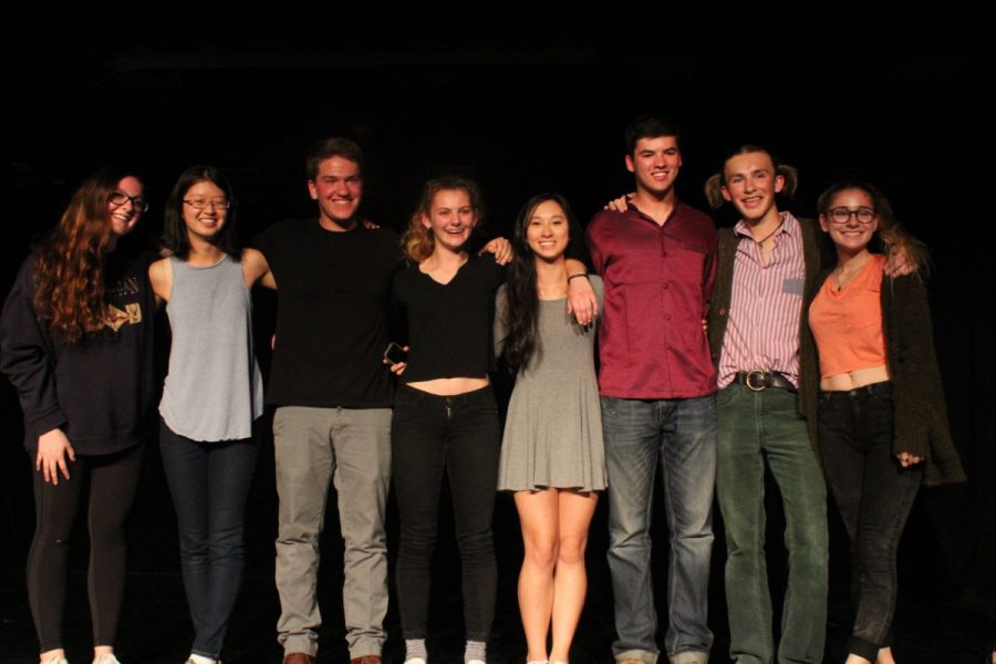 Clinching the Tri-School poetry slam competition for the seventh consecutive year, Redwoods team finished off the night with a group poem about moving beyond clichés in poetry.