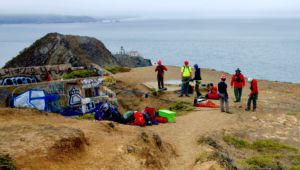 Various Search and Rescue members participate in advanced rigging training at the Marin Headlands.