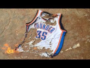 Fans reacted in many ways to the signing of Durant, including burning his old jersey.