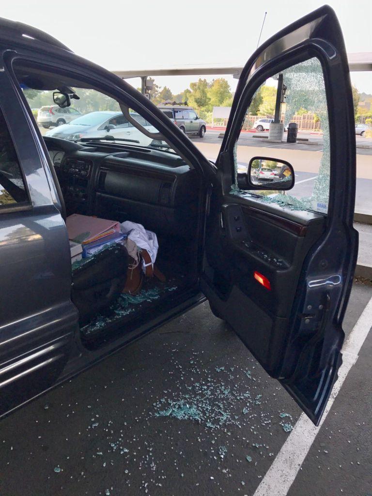 Part of the group of robberies in the parking lot,  the front window of Erin McCarthys car was smashed and her laptop was stolen on Sep. 6.