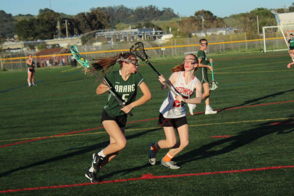  Freshman Samantha Glickman tries to prevent a Drake goal early in the second half
