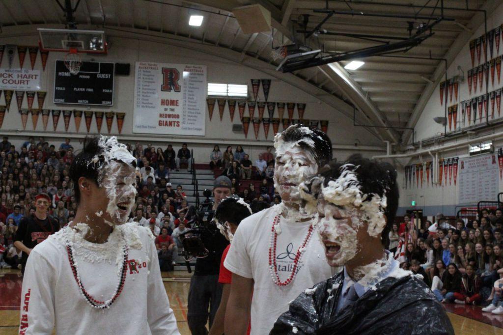 The sophomore cabinet is shocked after being pied in the face.