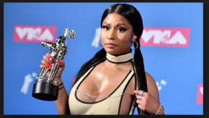 Minaj accepts an award for 'Best Hip-Hop 2018' at the 2018 VMA's after her album 