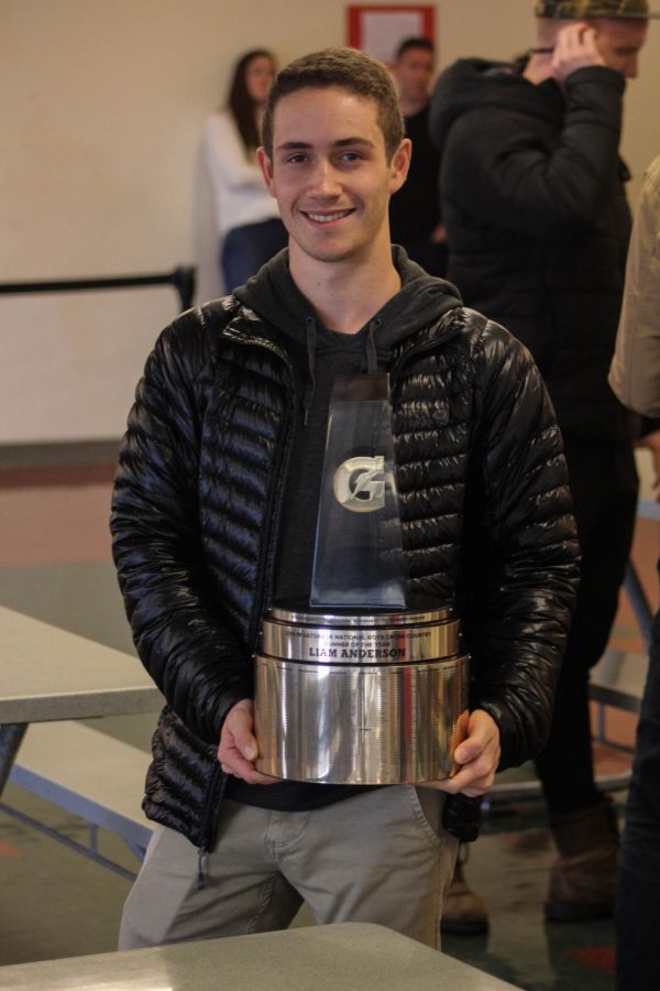 Anderson, the Gatorade National Cross Country Runner of the year, with his trophy. The award is referred to as the highest honor in high school athletics. 