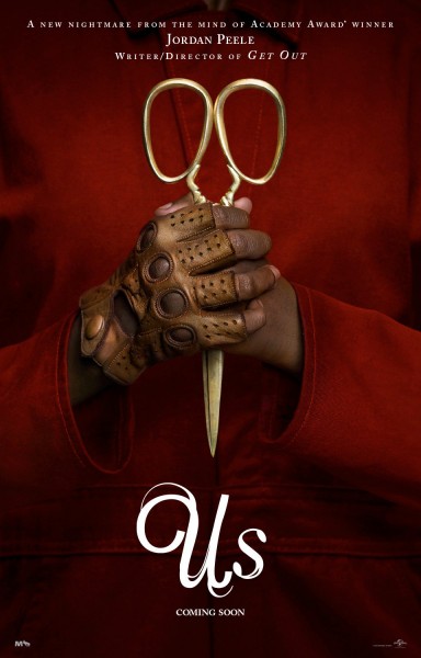 In Peele’s movie “Us”, the doppelgangers are dressed in red suits and armed with enlarged golden scissors.