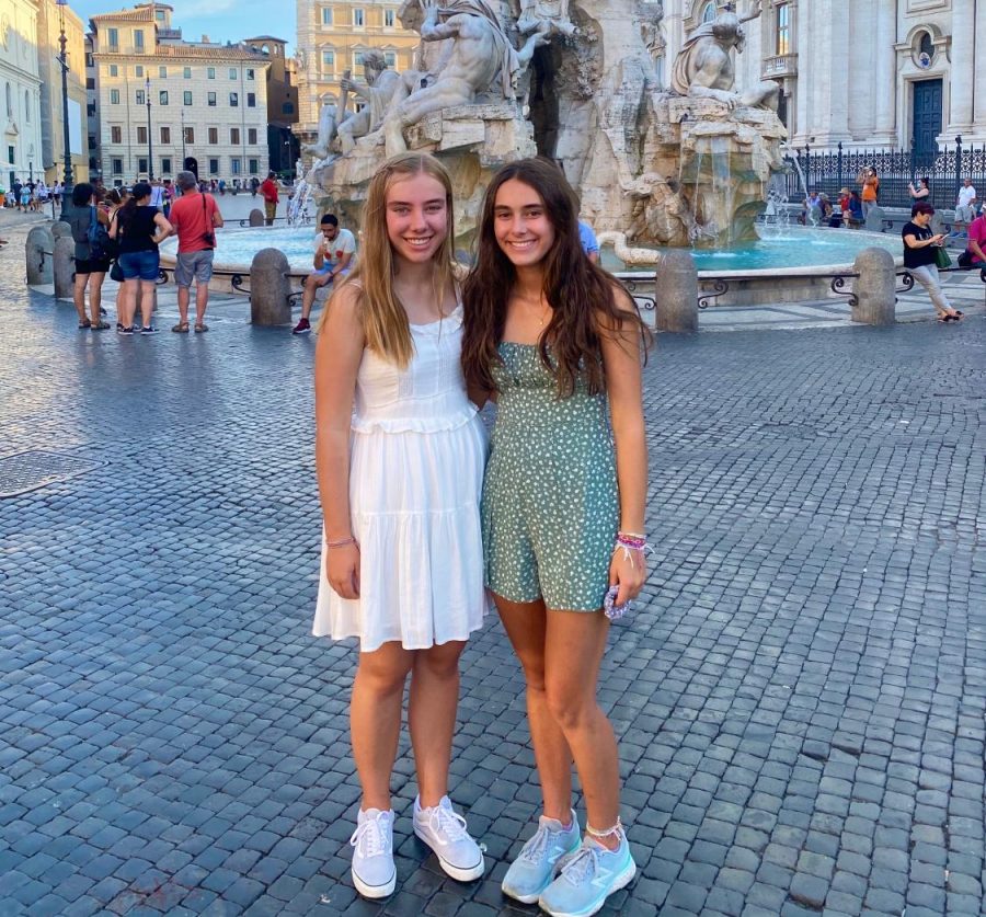 Standing in front of the Trevi Fountain, Lily and Alyssa McCadden explore Rome, Italy. 

