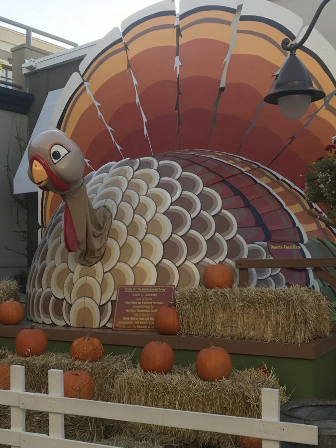 Town Center shows their Thanksgiving spirit with a giant turkey that also serves as a food donation container to give back to those who may not have a warm, Thanksgiving dinner for themselves. 