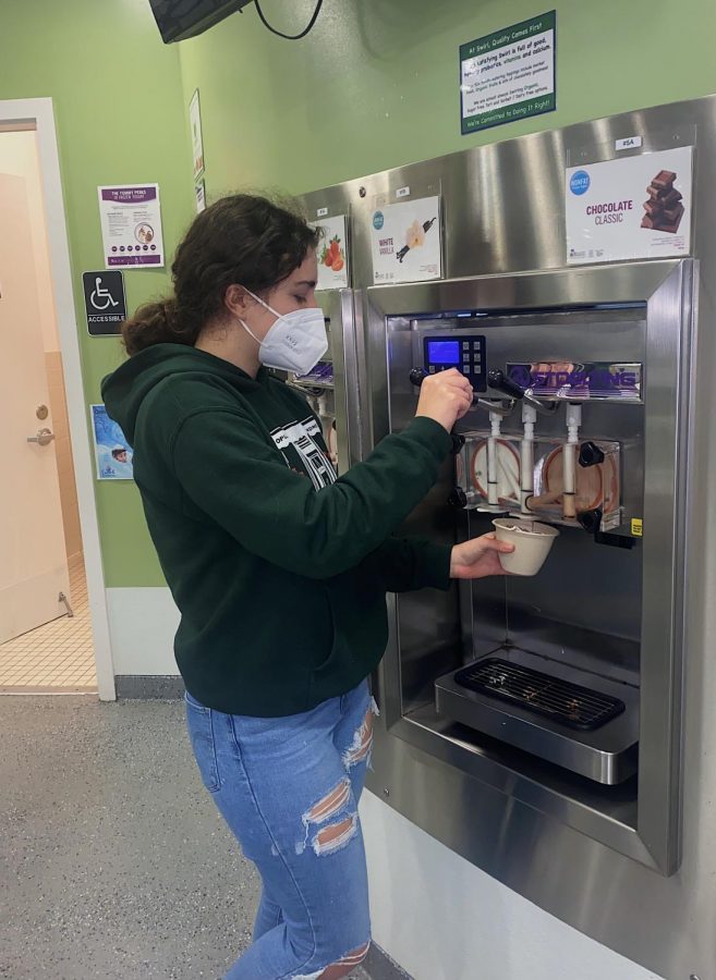 Many students have started jobs over quarantine, including junior Julia Milani who works at Swirl Frozen Yogurt in San Anselmo. 