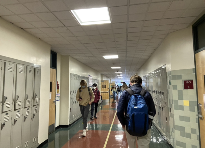 Redwood students walk through the hallways again after almost a year of online school.