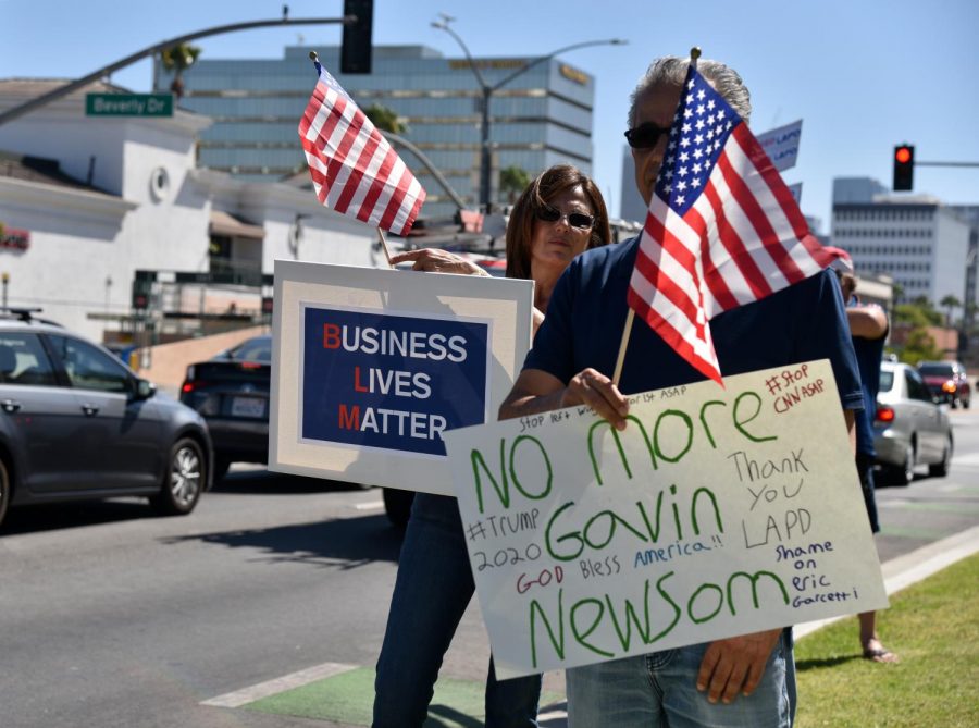 Protesters in Beverly Hills show their support for the recall 