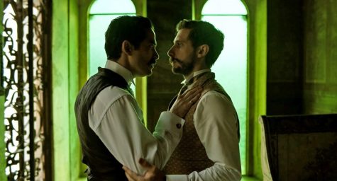 Ignacio De La Torre (Alfonso Herrera) consoles his husband, Evaristo Rivas (Emiliano Zurita). (Photo courtesy of Netflix)