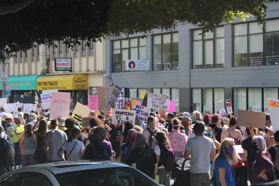 Gathering on the streets of San Francisco, residents of the Bay Area march in support of womens rights.