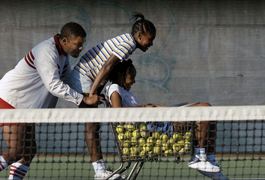 Laughing during practice, Venus, Serena and Richard train consistently to build their careers. (Photo courtesy of IMDb)