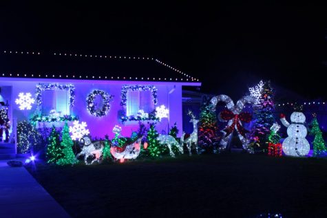 Decked out in fluorescent blue and white colors, 2214 Center Road in Novato displays a bright winter wonderland that can be seen from blocks away.