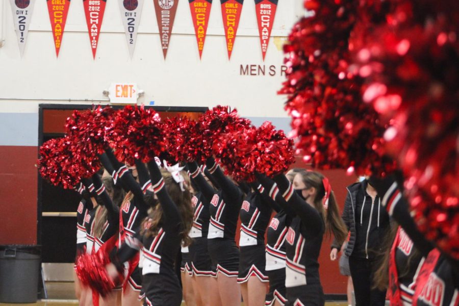 Bringing the excitement to senior’s last home game of the season, cheerleaders rally the crowd.