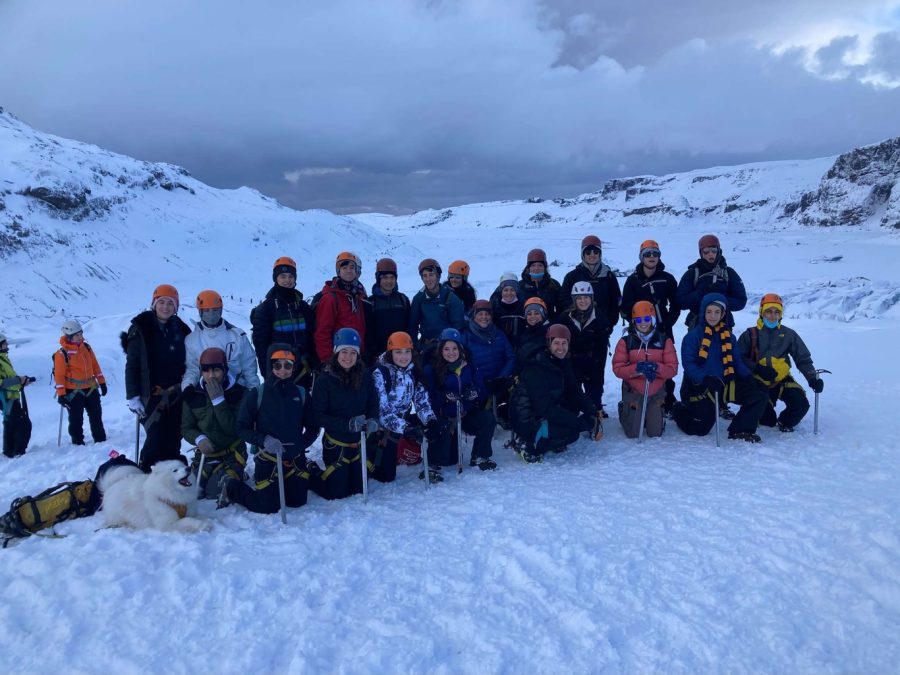 After nearly an hour of hiking, the group of Redwood students and teachers arrived at the top of the Icelandic glacier, equipped with crampons and ice axes. 
