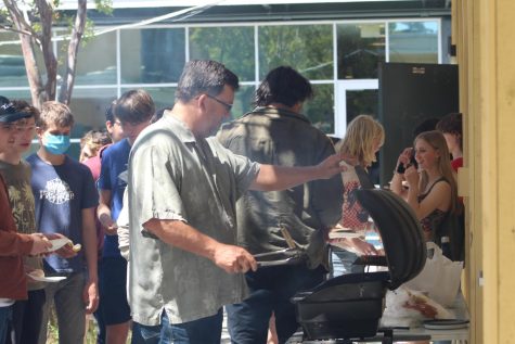 Closing out a week of spectacular musical performances and weather, Mr Mattern barbecues for his Performance Workshop classes. 