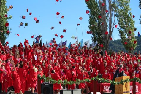 Launching their caps into the air, the Redwood class of 2022 graduates.