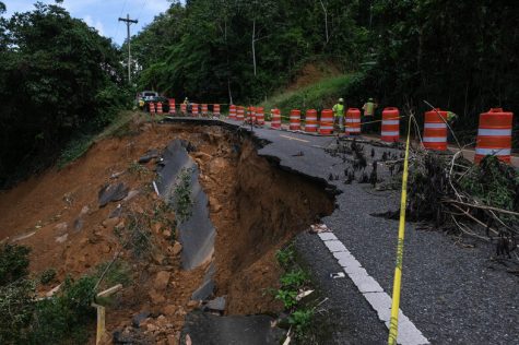 Eroding on the mountain sides, roads in Puerto Rico become greatly damaged due to heavy rains. (Courtesy of NPR Boston WBUR)