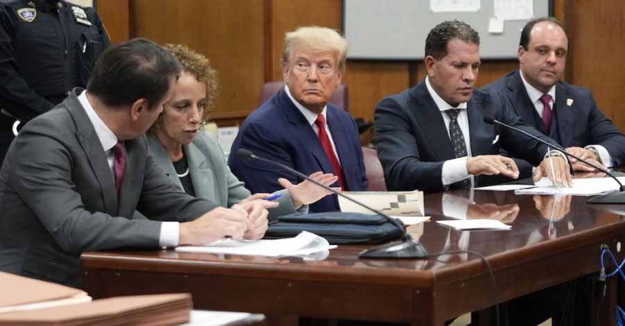 Former President Donald Trump appears in court for his arraignment (Courtesy of New York Post).