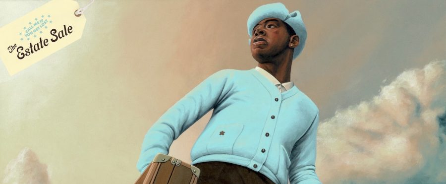 Holding his luggage, Tyler, the Creator is featured in his album cover of “The Estate Sale” traveling. (Image Courtesy of Variety) 
