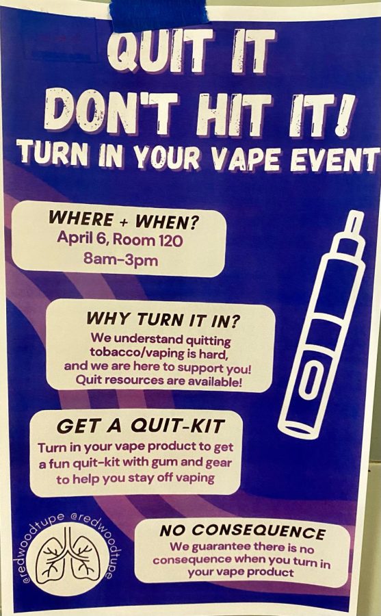 Hanging throughout school, posters advertising the event explain the point of the Quit Kits and encourage students to exchange their vapes.