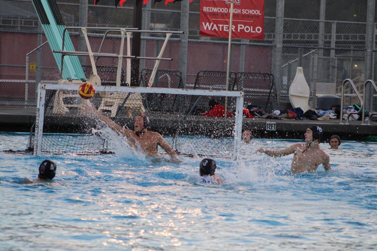 Making a diving save, sophomore goalie Owen Malone saves a crucial shot. (Photo by Richard Byrne)

