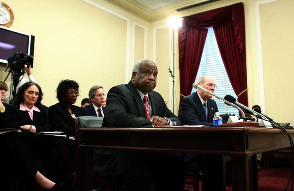 Justice Clarence Thomas testifies before the House Financial Services and General Government Subcommittee on March 8, 2023 (Courtesy of NBC news).