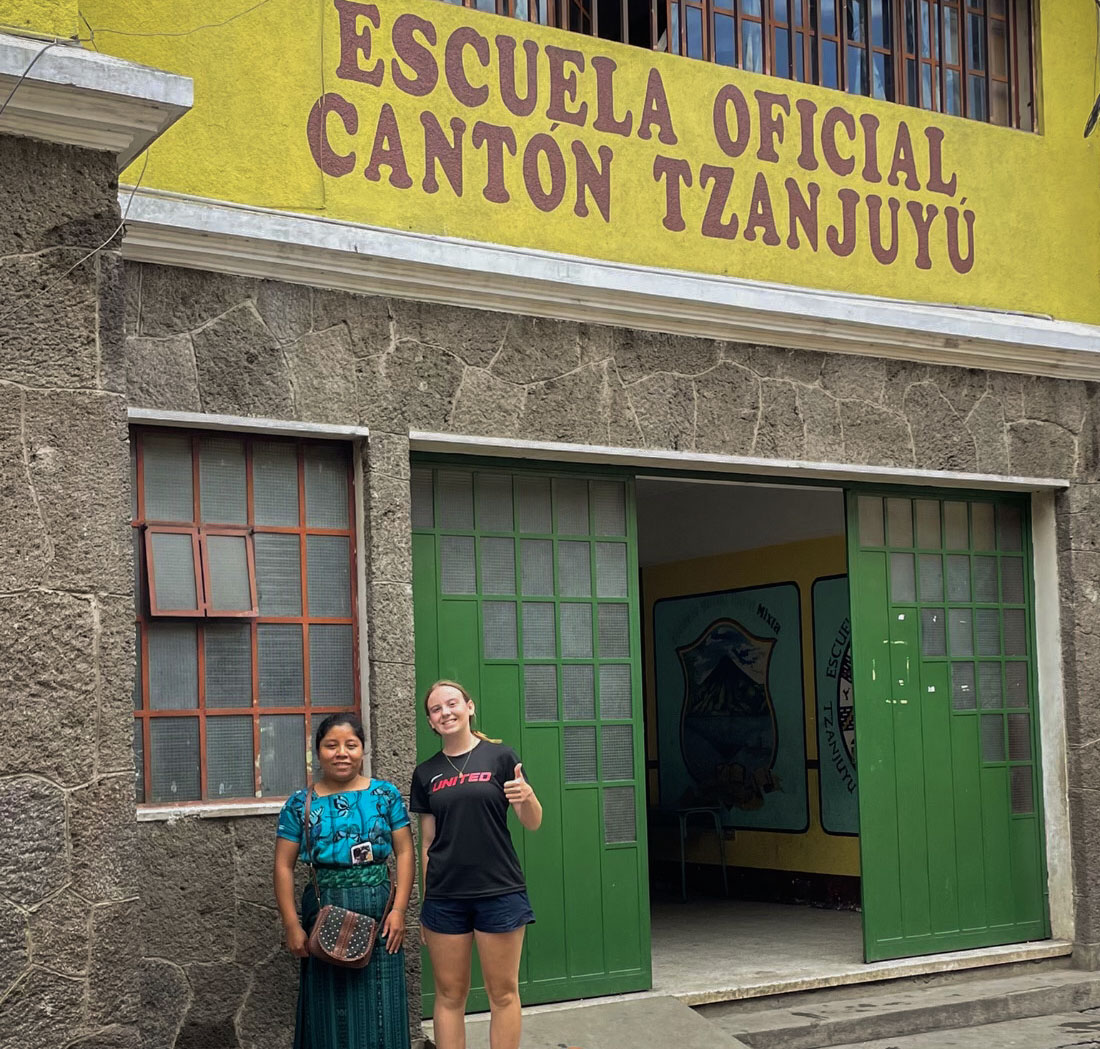 Posing alongside Caralina, a teacher from the night school Instituto Mixto de Educacion Cooperativa Nocturna, Ginger Howard is thrilled to support and make a difference for students. (Photo courtesy of Ginger Howard)

