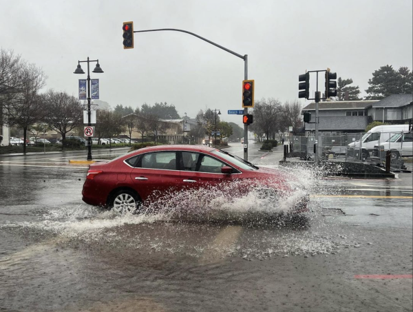 Car driving through massive flooding in Downtown Tiburon, Marin County (Photo courtesy of Sydney Johnson).
